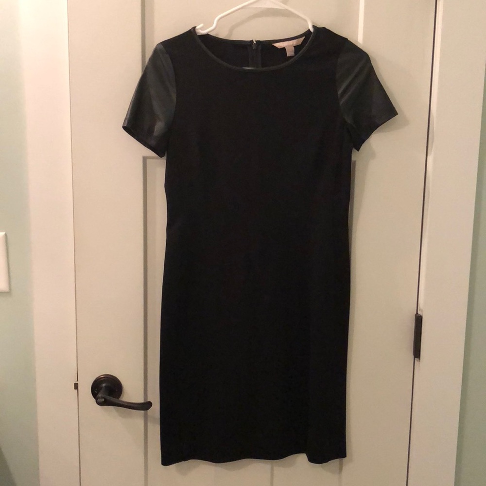 Banana Republic black dress with leather sleeves
